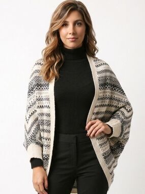 JOLT | Tan & Navy Sweater Kimono Cardigan Large